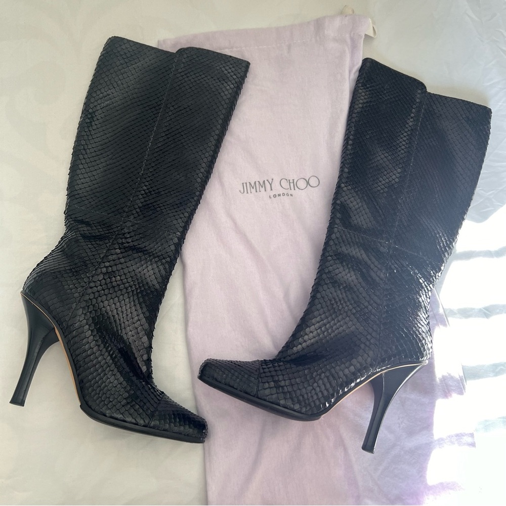 Jimmy Choo Python Knee-High Boots Black 37.5 - image 1
